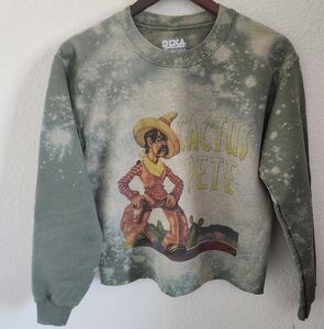 Gina Tees Olive Cactus Pete Distressed Graphic Women's Sweatshirt